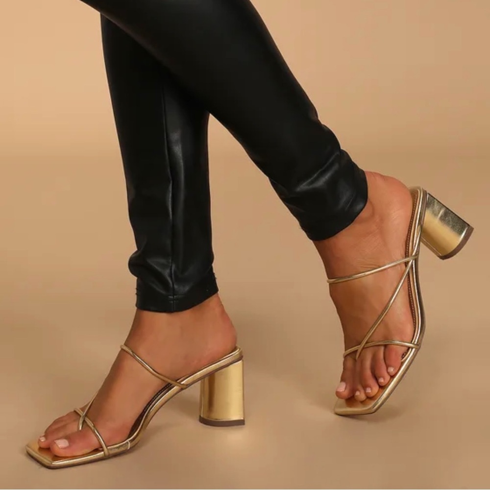 Lulus Jocelynn Gold Strappy High Heel Sandals